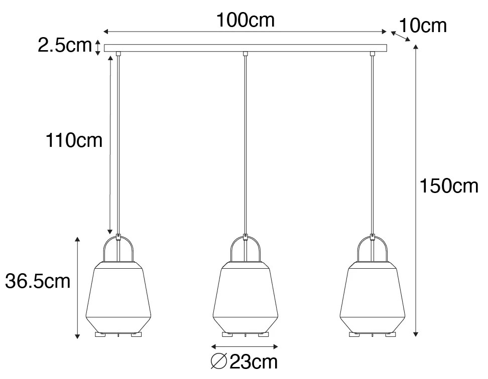 Lampa wisząca złota z bursztynowym szkłem 23 cm podłużna 3-punktowa - Kevin ArtDeco Oswietlenie wewnetrzne