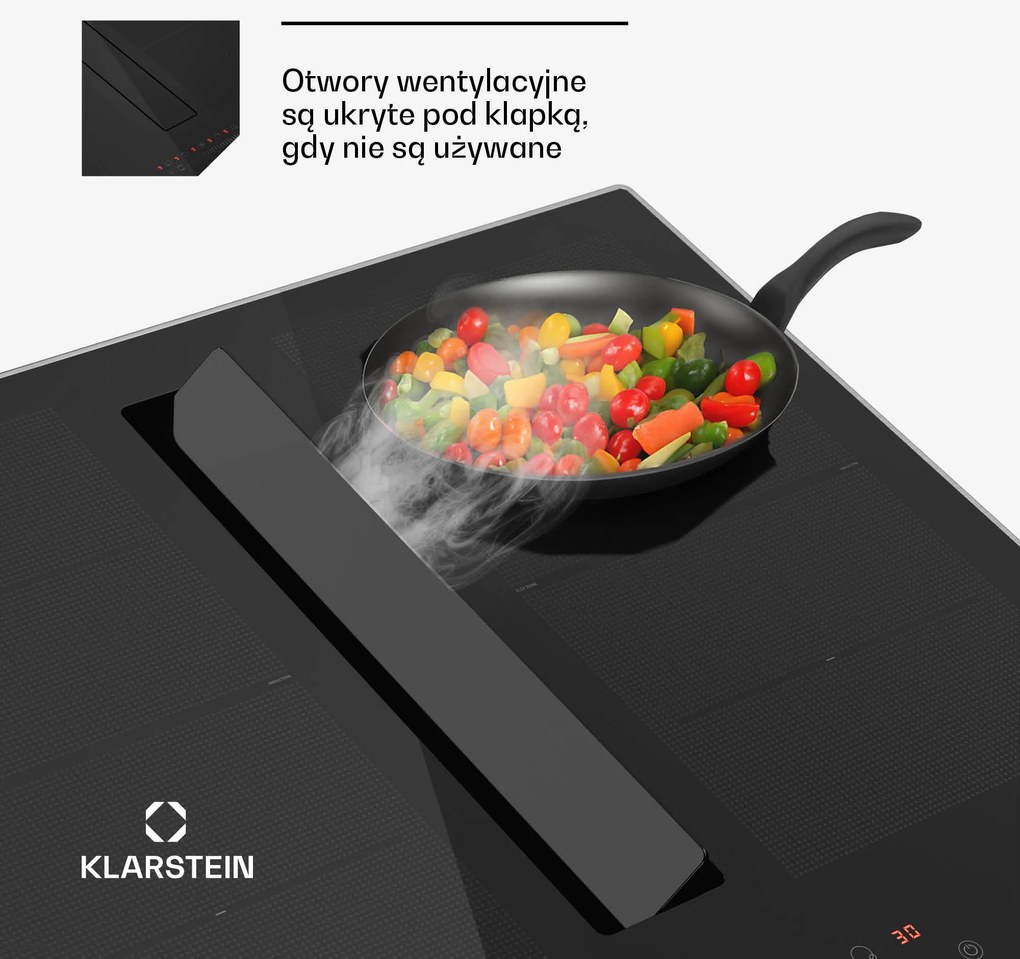 Klarstein Chef-Fusion FlexPrime 60cm 4 Strefy Płyta Indukcyjna z Okapem Czarny