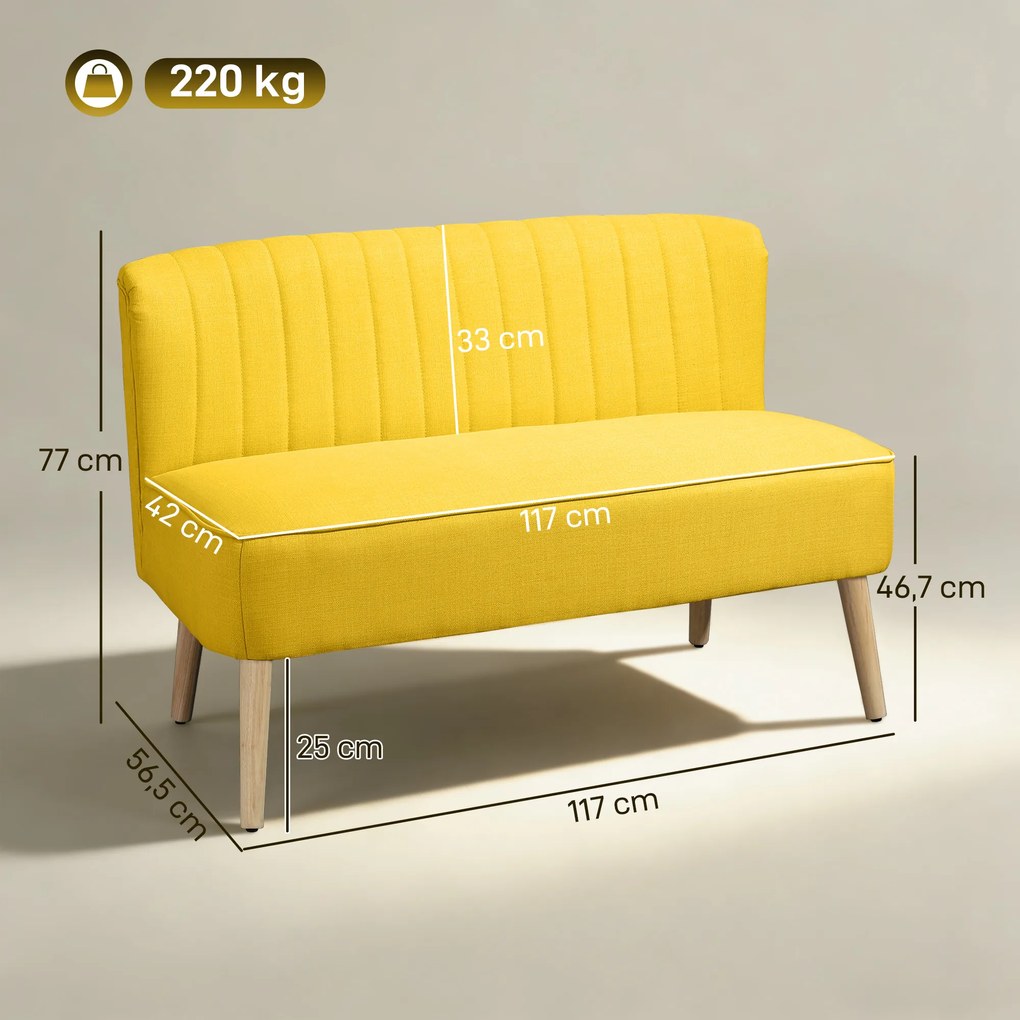 HOMCOM 2-osobowa sofa, miękkie obicie, łatwa do czyszczenia, do 220 kg, 117 x 56,5 x 77 cm, żółta | Aosom PL