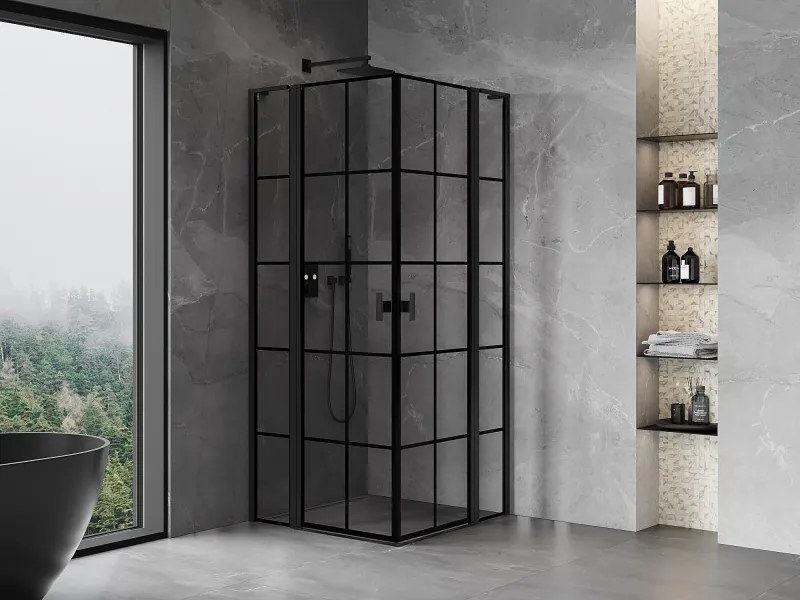 Mexen Mist L Duo kabina prysznicowa uchylna 120 x 120 cm, czarna kratka, czarna - 8A4L-120L-120P-70-77
