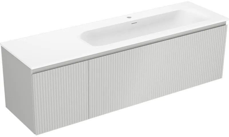 Mexen Rivel szafka łazienkowa 160 cm z umywalką Vela prawą, 1S, 1D, ryflowana, szara mat/biała mat - 91A23-16047-3-BBFF62-W23P01