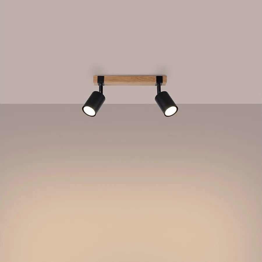 Plafony skandynawski Zynelix, stal/naturalne drewno - 2 źródło światła 3000K - L.38 x H.17.2 cm - czarny/naturalne drewno
