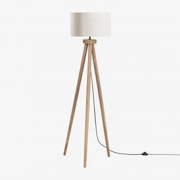 Lampa Podłogowa Simona Z Drewna Mango Drewno Mango & Linen Beżowa Tapioka Ø40 Cm - ↑25 Cm Azoia - Sklum