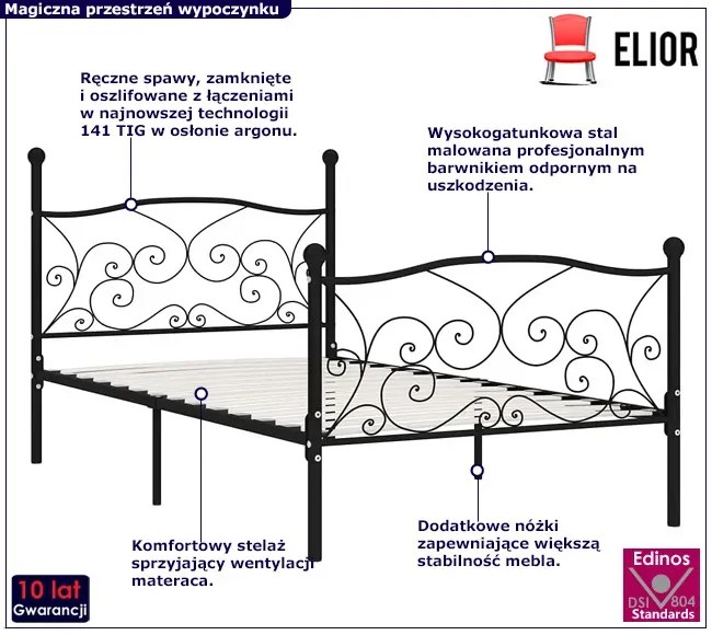 Czarne metalowe łóżko rustykalne 90x200 cm - Donner