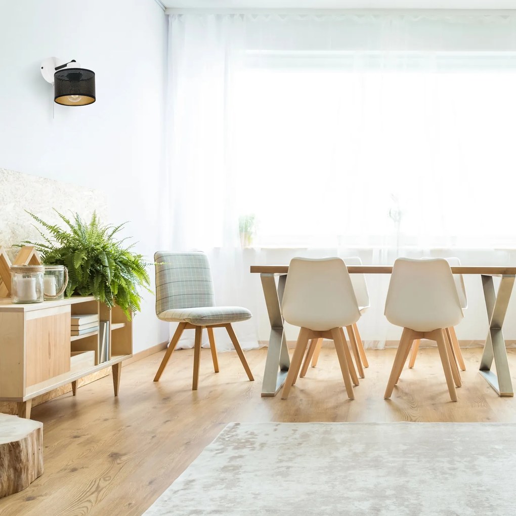 Biały kinkiet z włącznikiem jednopunktowy z czarnym abażurem SHWD-BE-1