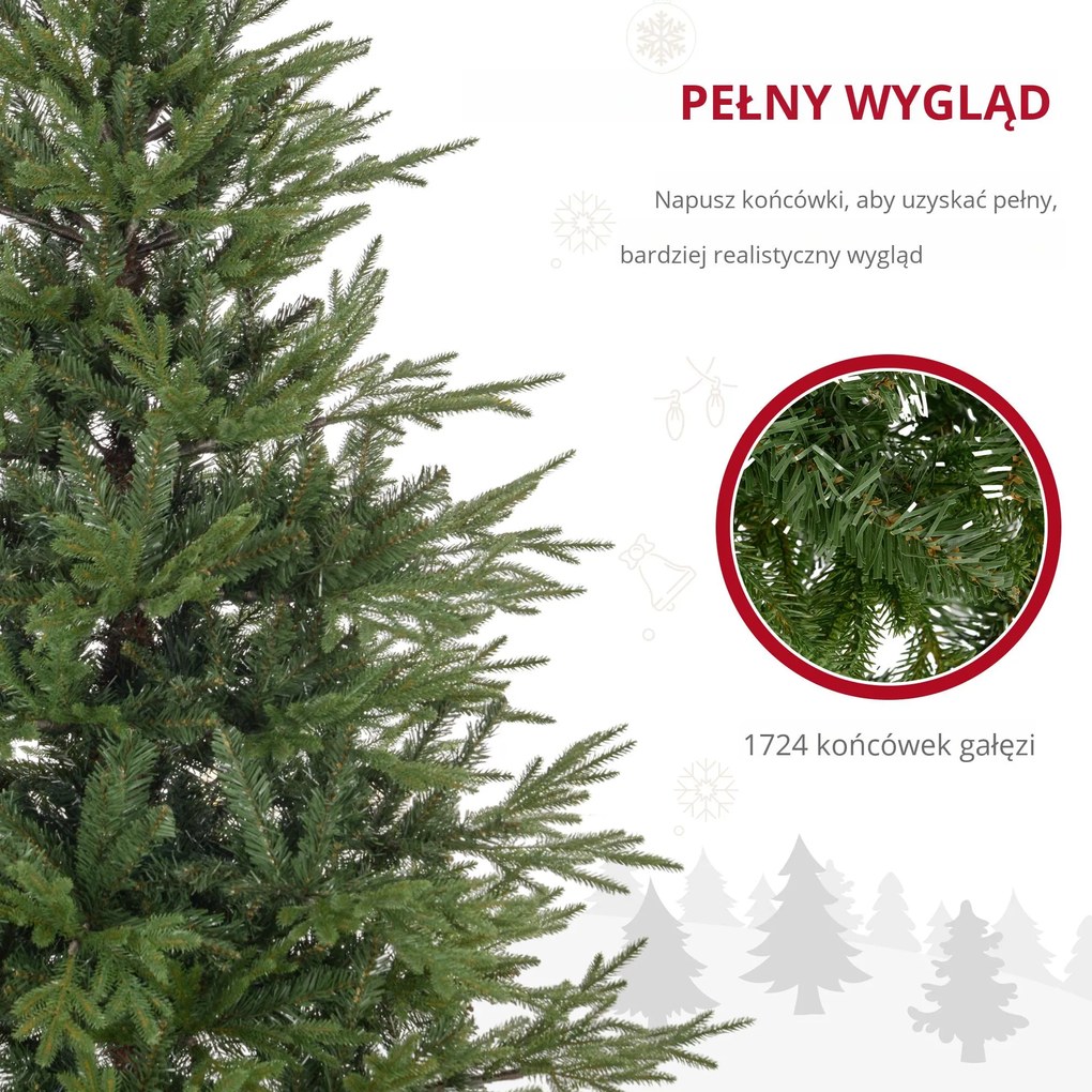 HOMCOM Sztuczna choinka, 150 cm z 1724 gałęziami, metalowa podstawa, Zielona | Aosom PL