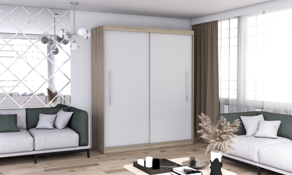 Szafa przesuwna TORINO 203 cm sonoma fronty białe
