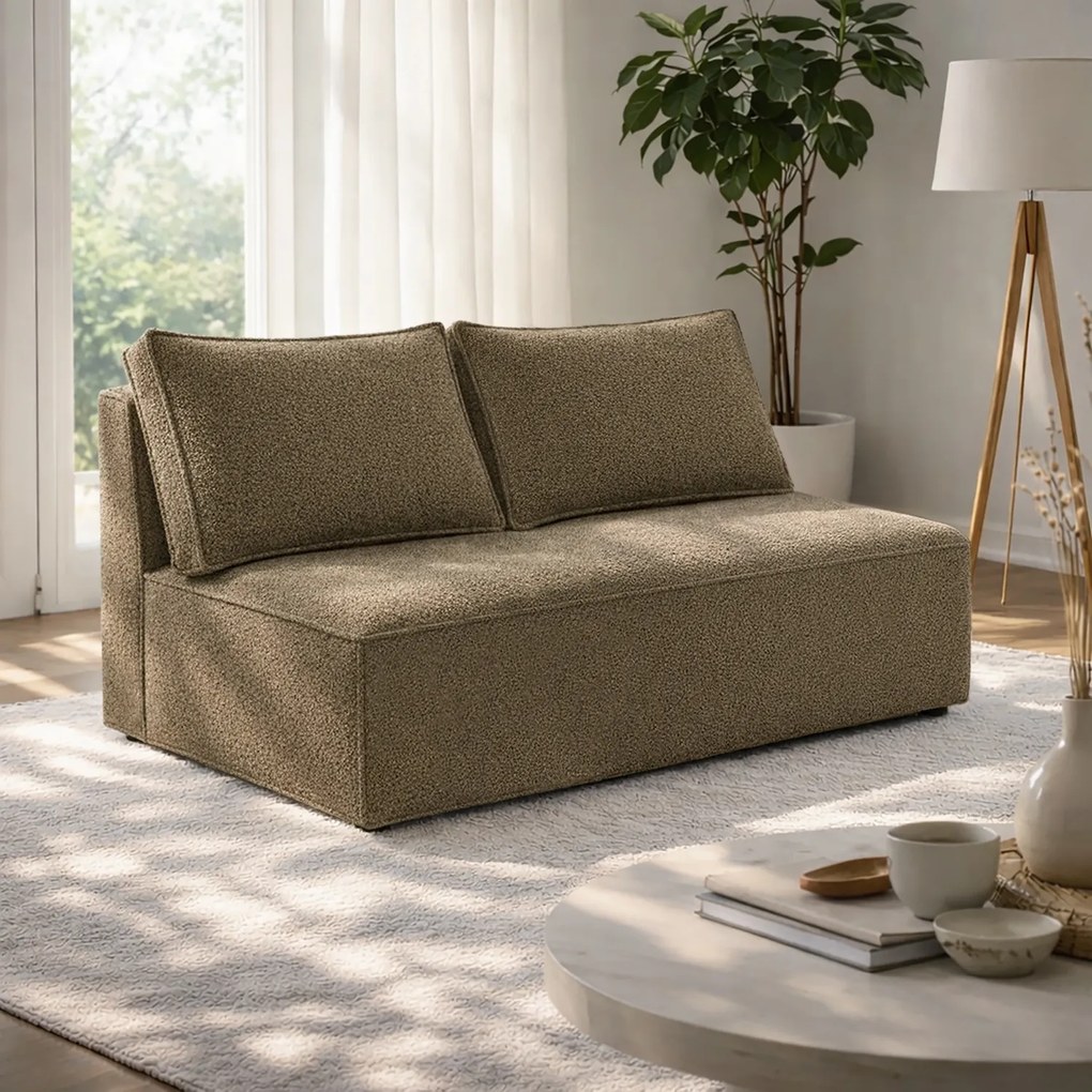 Sofa z Funkcją Spania MAVIA Brązowa Boucle Nowoczesna