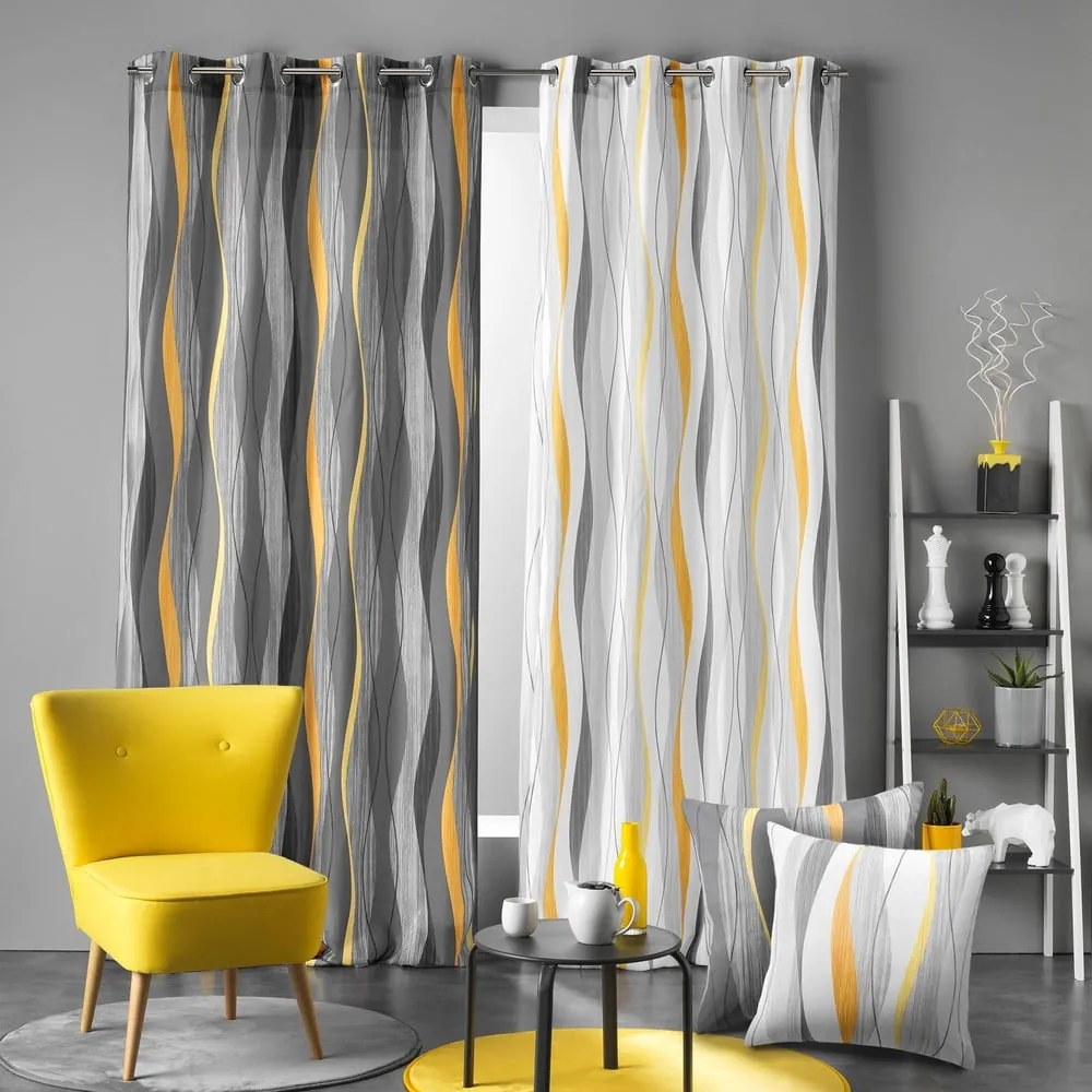 Żółto-biała zasłona 140x260 cm Ondulys – douceur d'intérieur