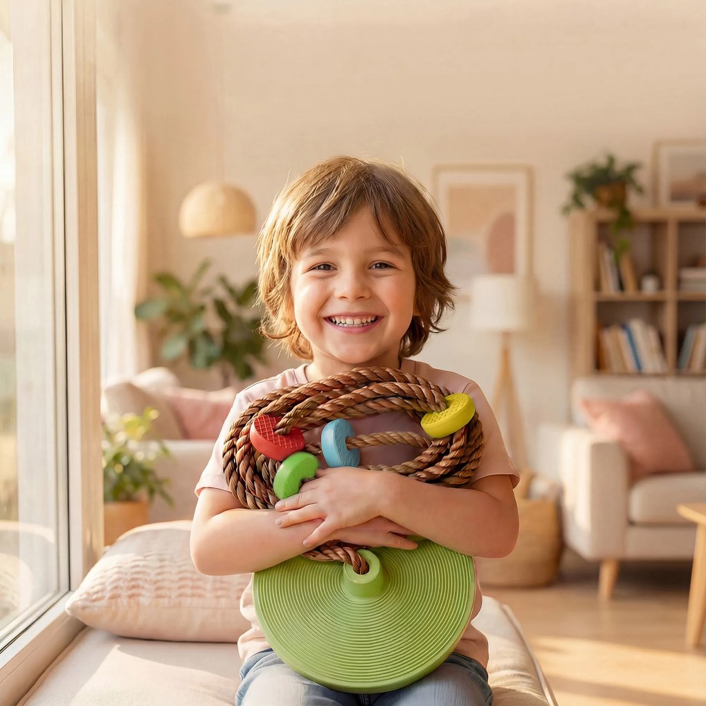 AIYAPLAY Ninja Line Zestaw Slackline dla Dzieci z Huśtawką, Platformami, Zestaw do Zabawy na Zewnątrz dla Dzieci w Wieku 3-8 Lat Zielony | Aosom PL