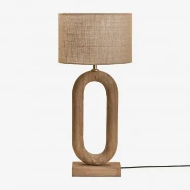 Lampa Stołowa Z Drewna Mango Tiberia Drewno Mango & Beżowy Len Ø30 Cm - ↑20 Cm Arlina - Sklum