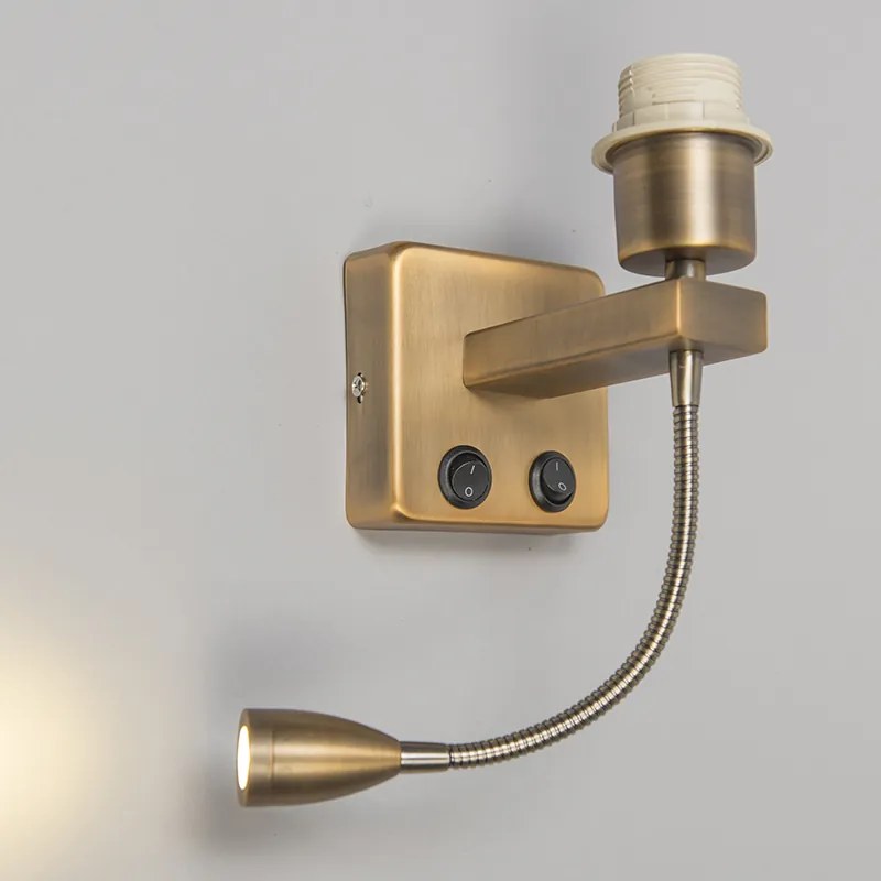 Lampa ścienna brązowa w tym LED z ramieniem do czytania - Brescia Combi Nowoczesny Oswietlenie wewnetrzne