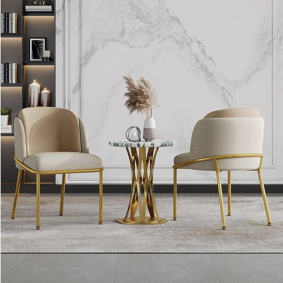 Zestaw 2 krzeseł - 55 x 55 x 85 cm - regulowane odchylane nogi - metal + sztuczna skóra - beżowy/khaki