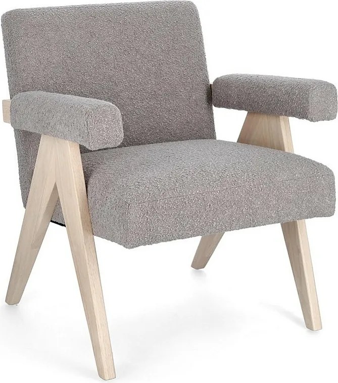 Fotel z tkaniny z efektem gołębiej szarości i nogami z drewna kauczukowego - FAIZA