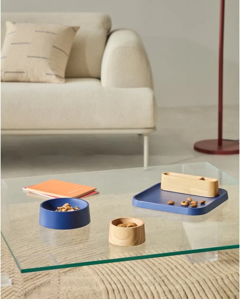 Ciemnoniebiesko-naturalne drewniane miski do serwowania zestaw 4 szt. Bletz – Kave Home