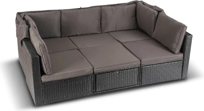 Zestaw Mebli Ogrodowych CALIENTE Modułowy Sofa 2x Fotel Stolik Tarasowy Czarny/Brązowy Technorattan Nowoczesny