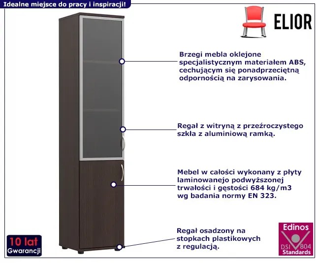 Regal biurowy z drzwiczkami i witryną wenge - Heda