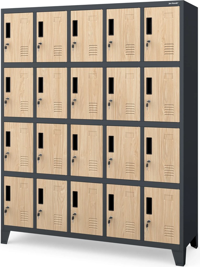 Szafa skrytkowa socjalna BHP antracytowa / dąb sonoma: Eco Design ROBERT, 1360 x 1720 x 450 mm