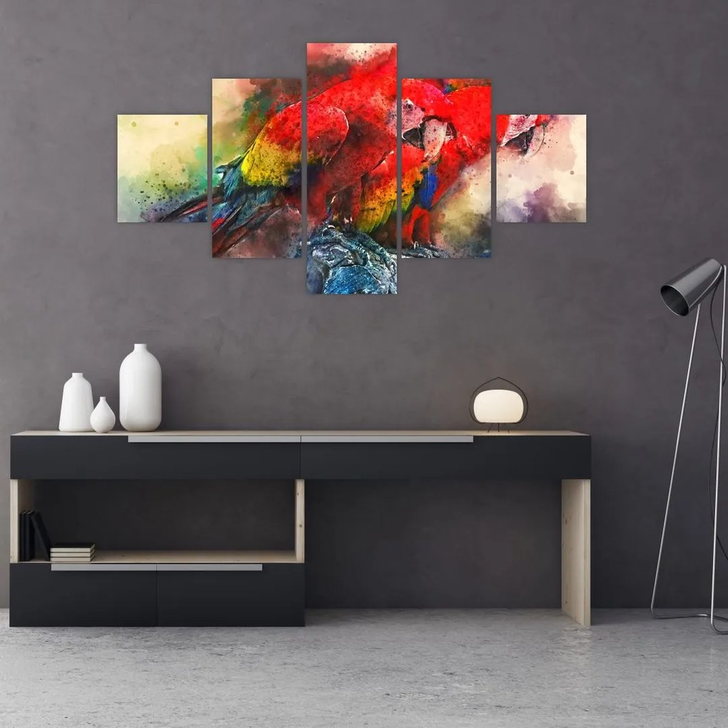 Obraz czerwonych papug Ara (125x70 cm)