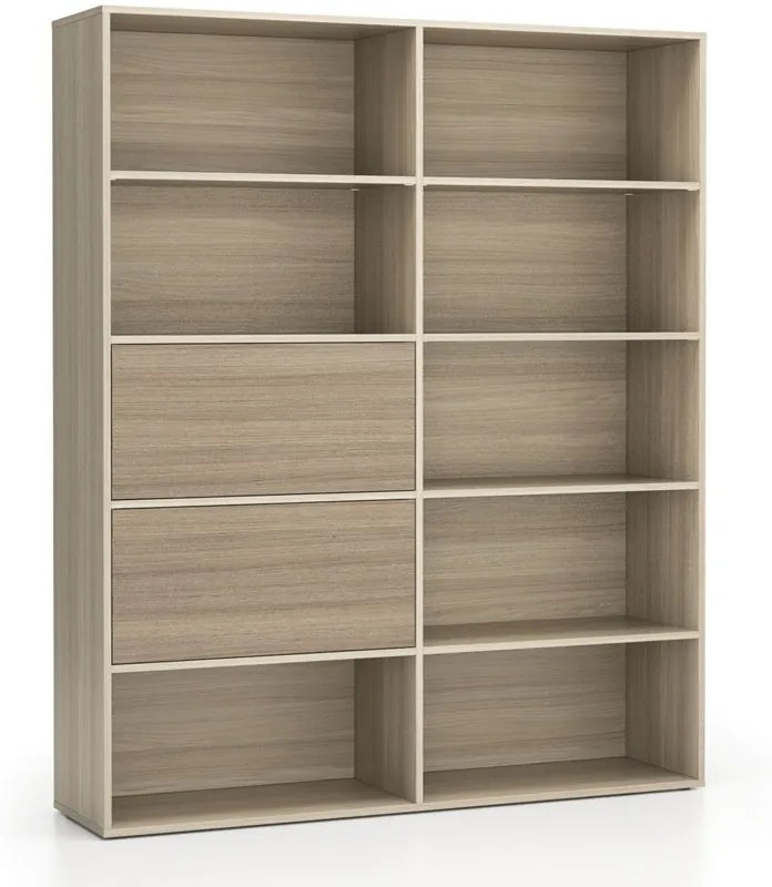 Regał biurowy szeroki LAYERS, 2 schowki, 1582 x 400 x 1905, dąb naturalny / dąb bejcowany