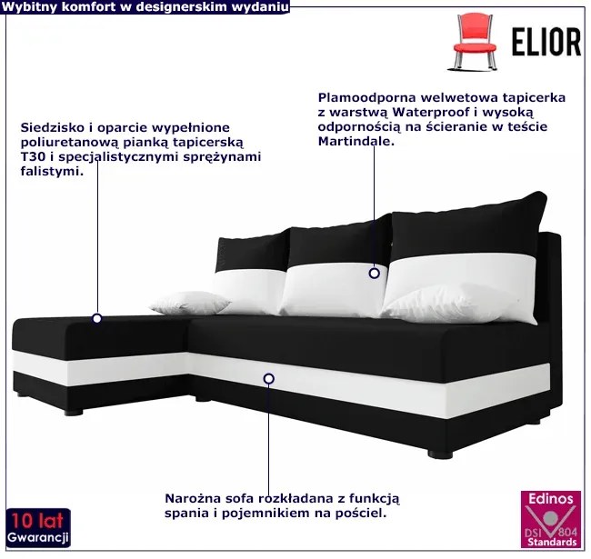 Narożnik rozkładany czarny + biały C1-L30