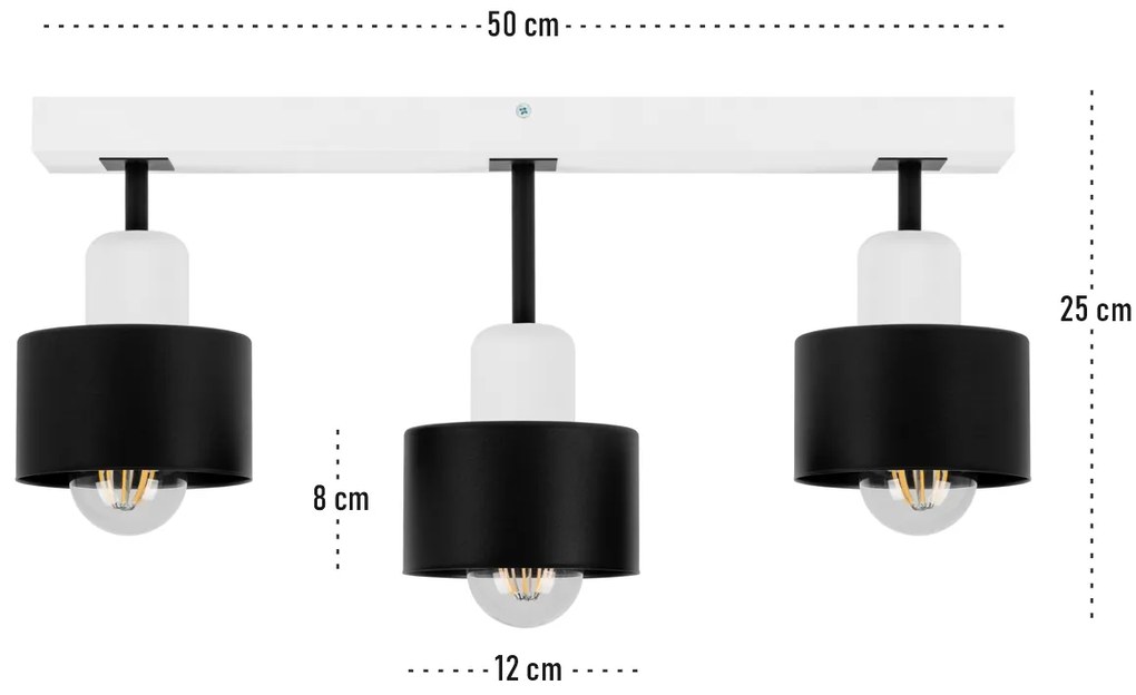 Czarno-biała lampa sufitowa, trzypunktowy spot DSC50x7WE z drewna i me