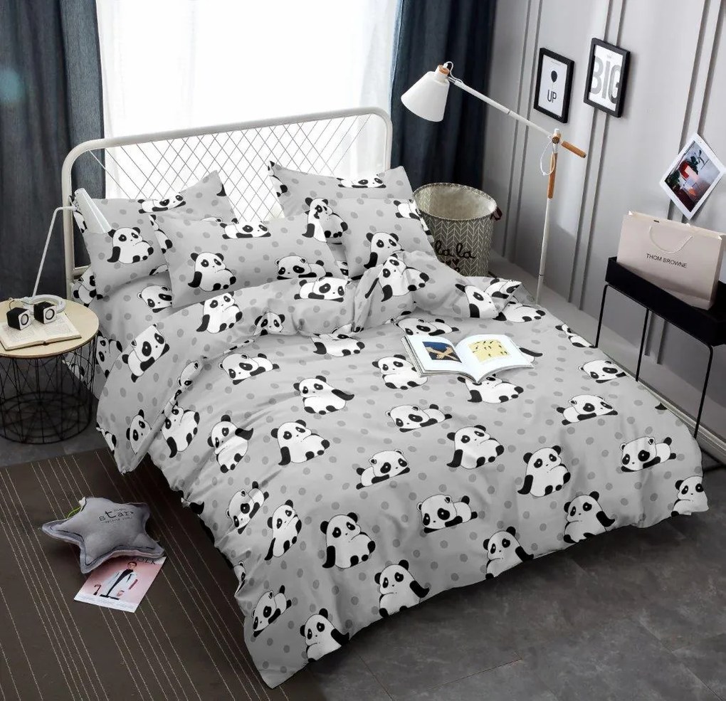 PrzytulneMieszkanie.pl PrzytulneMieszkanie.pl Pościel z mikrowłókna PANDA szare Rozmiar pościeli: 70 x 90 cm | 140 x 200 cm