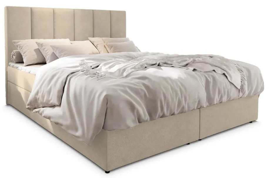 Tapicerowane łóżko boxspring MERALIS 180x200 cm beżowe Materac: Materac sprężynowy Bonell