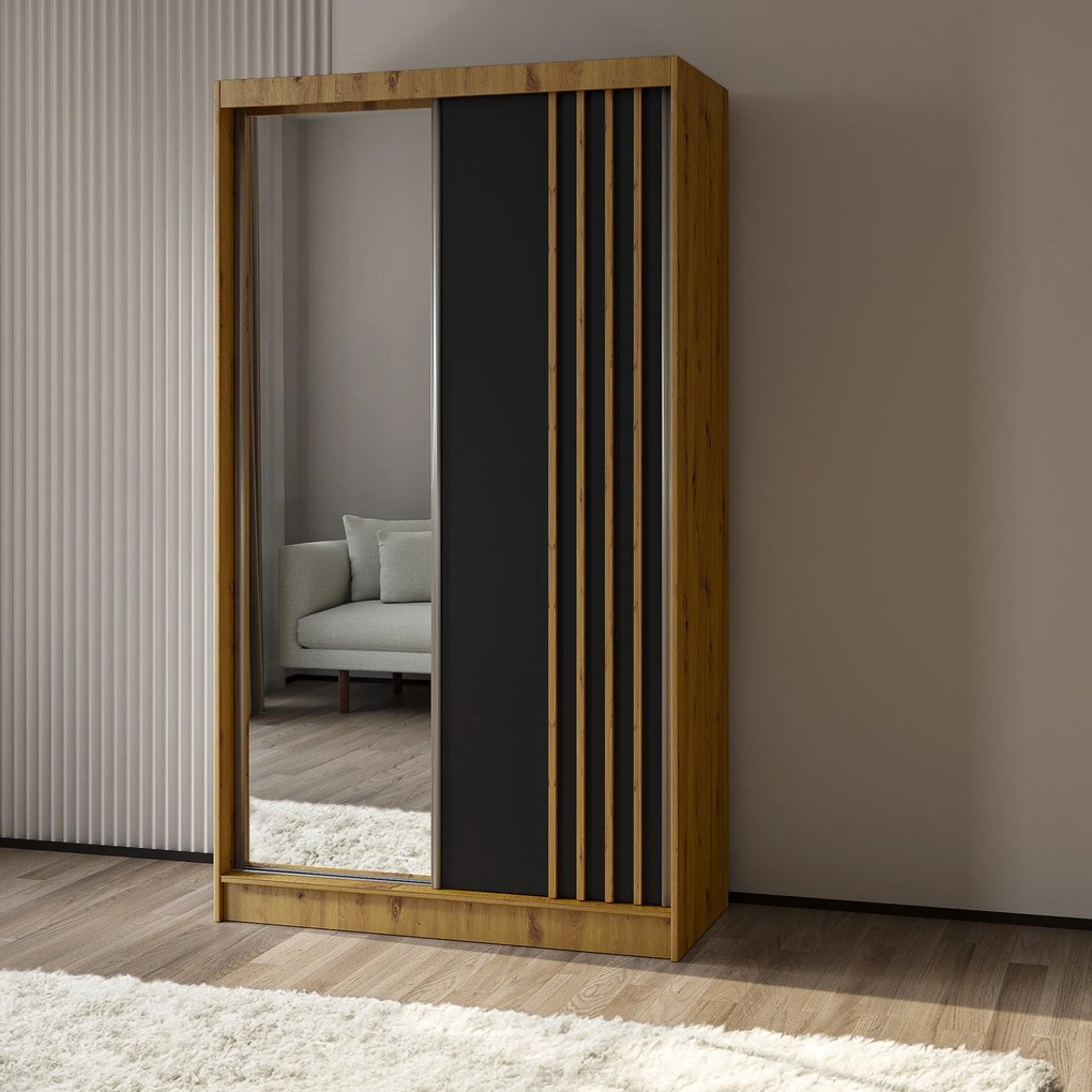 Szafa Przesuwna NELVIA 120 cm z Lustrem Szafa Dwudrzwiowa Dąb artisan