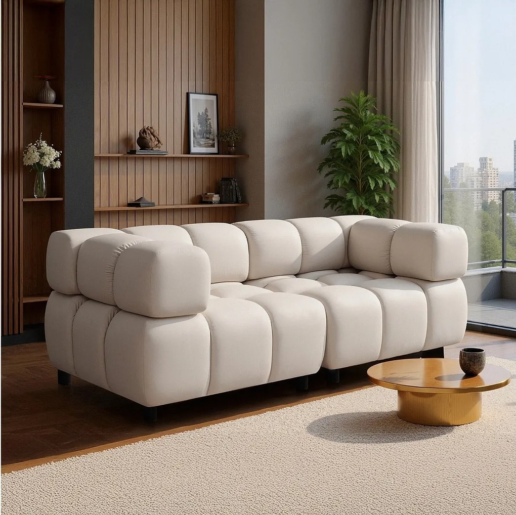 Nowoczesna beżowa sofa 3-osobowa z weluru z designem w formie baniek - TONDO 192 cm