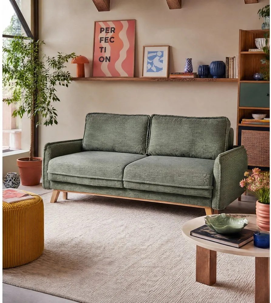 Jasnozielona sztruksowa rozkładana sofa 218 cm Tori – Bonami Selection
