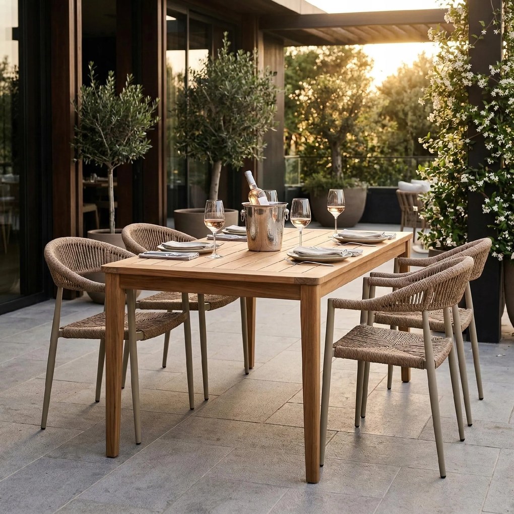 Krzesło Ogrodowe Beżowe 56x60x78 cm Plecione Sznurki Nowoczesne Wytrzymałe