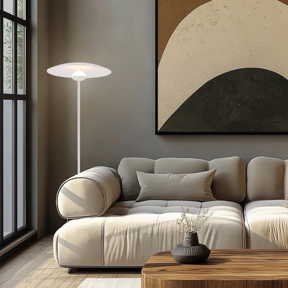 Biała lampa stojąca LED z metalowym kloszem (wysokość 140 cm) Lund – Candellux Lighting