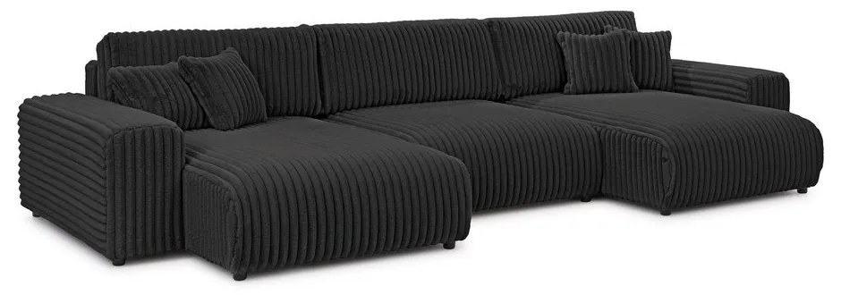 Ciemnoszary sztruksowy rozkładany narożnik ze schowkiem (w kształcie litery U) Sarina – Ropez