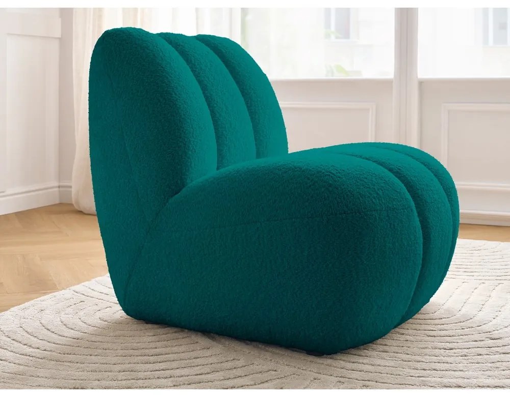 Turkusowy fotel z materiału bouclé Janissaire – Bobochic Paris