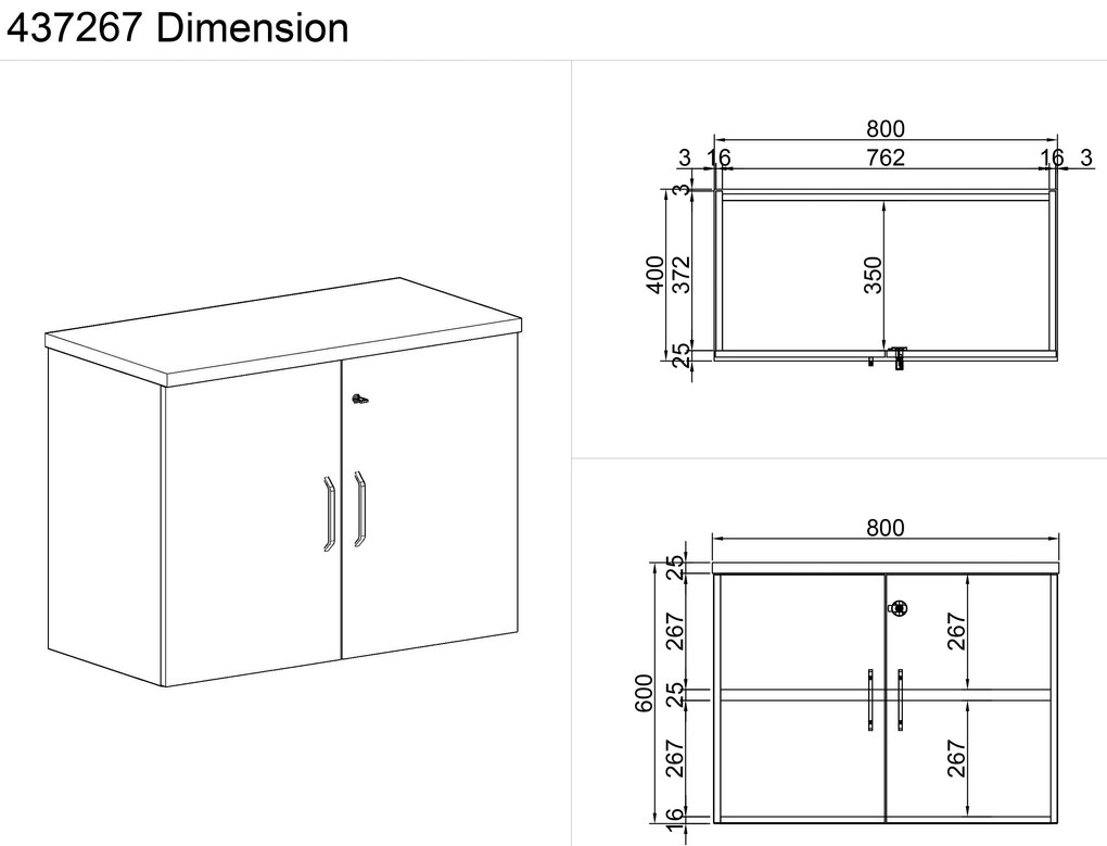 Nadstawka dwudrzwiowa MIRELLI, 800 x 400 x 600 mm, orzech