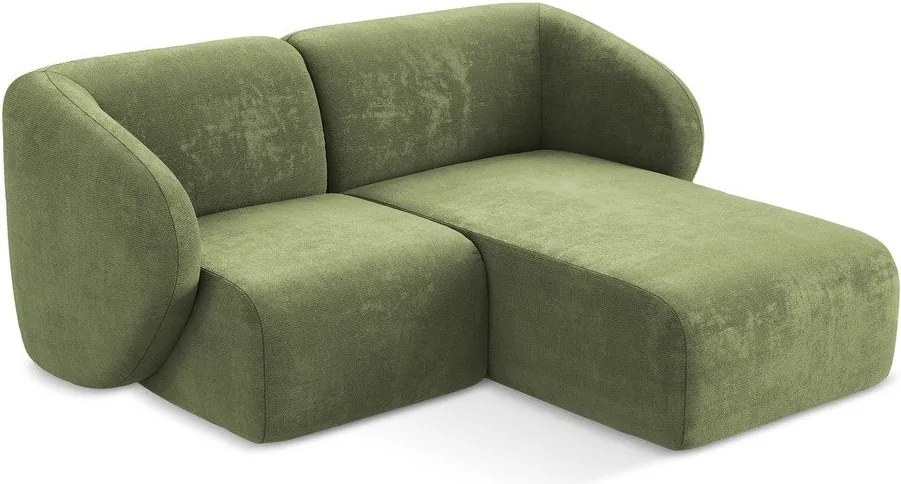 Zielony narożnik z tkaniny szenilowej (prawostronny/z szezlongiem) Lani – Makamii