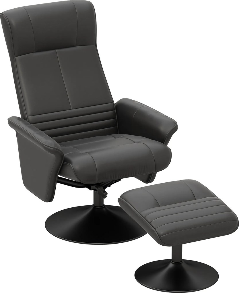 HOMCOM Fotel z podnóżkiem, obrotowy, ergonomiczny, w wyglądzie mikrofałdy, do 150 kg, Czarny