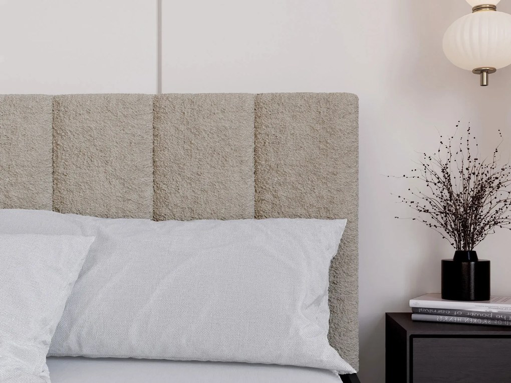 Białe łóżko z beżowym zagłówkiem boucle 90x200 A7-G25