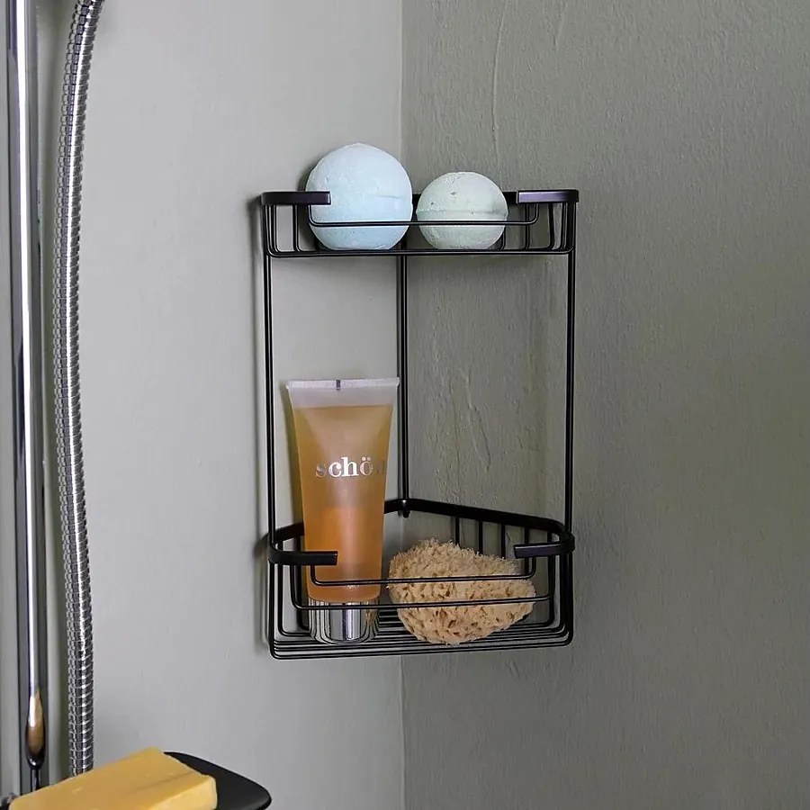 Matowa czarna podwójna narożna mydelniczka prysznicowa "Clément" ze stali nierdzewnej cm 20x15 31h