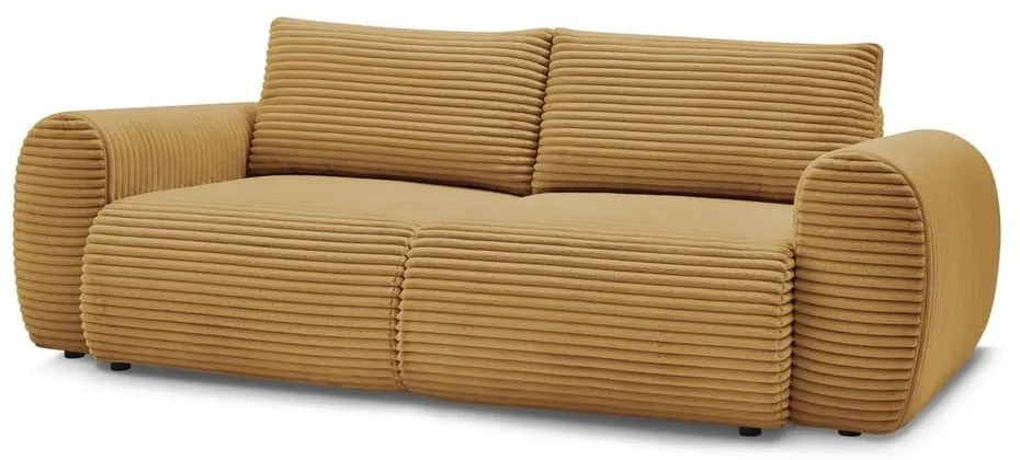 Musztardowa sztruksowa rozkładana sofa 257 cm Lucien – Bobochic Paris