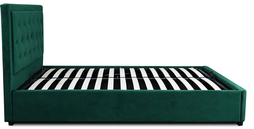 Łóżko Tapicerowane 160x200 cm ze Stelażem i Pojemnikiem Dwuosobowe CROS Welurowe Zielone