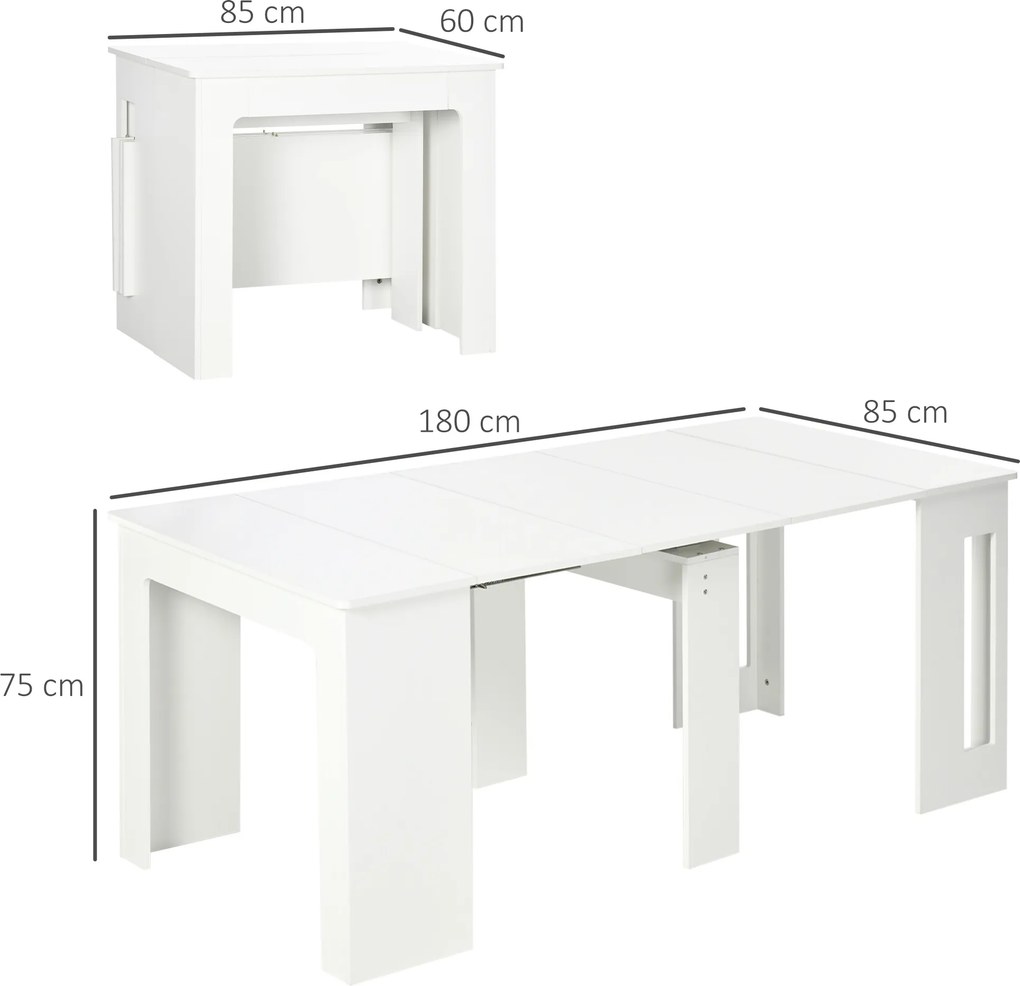 HOMCOM Stół jadalniany, składany stół, rozkładany stół kuchenny, stół jadalniany, płyta wiórowa, 60-180 x 85 x 75 cm, Biały