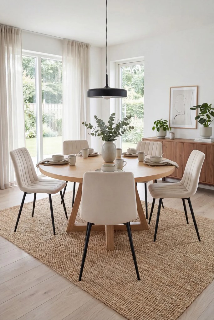 Zestaw 6 kremowych krzeseł pikowanych  B2-C96