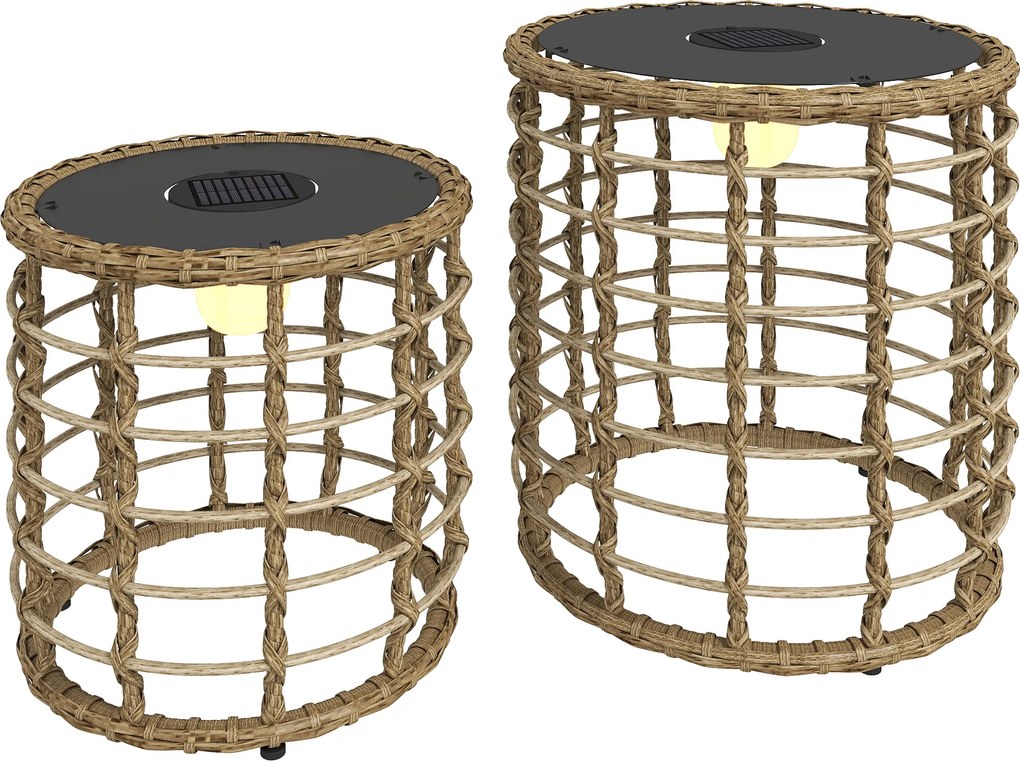 Outsunny Zestaw 2 Solarnych Lampionów Rattanowych z Czujnikiem Światła LED w Stylu Boho IP44 | Aosom PL