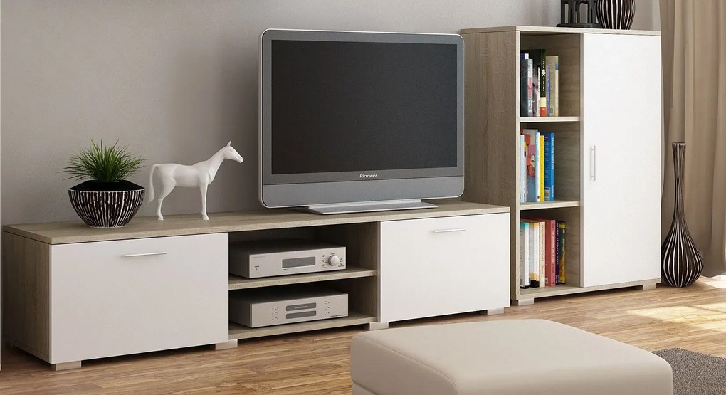 Komplet mebli RTV biały + dąb sonoma M3-B82