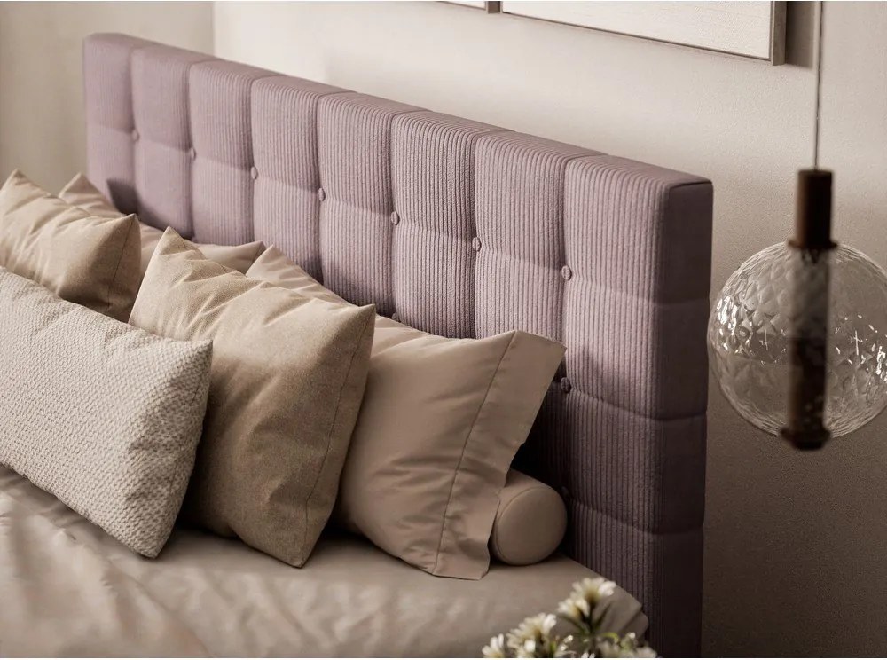 Fioletowe łóżko kontynentalne ze schowkiem 200x200 cm Tasca – Maison de Rêve