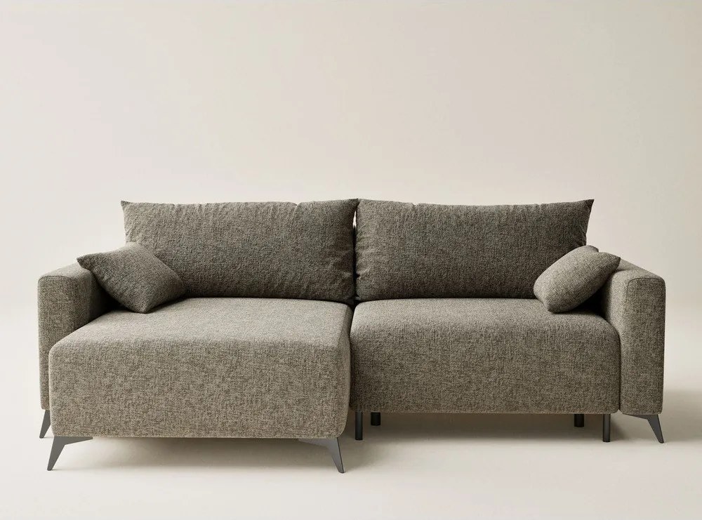 Brązowy rozkładany narożnik ze schowkiem z tkaniny szenilowej (lewostronny/z szezlongiem) Leon – Maison de Rêve