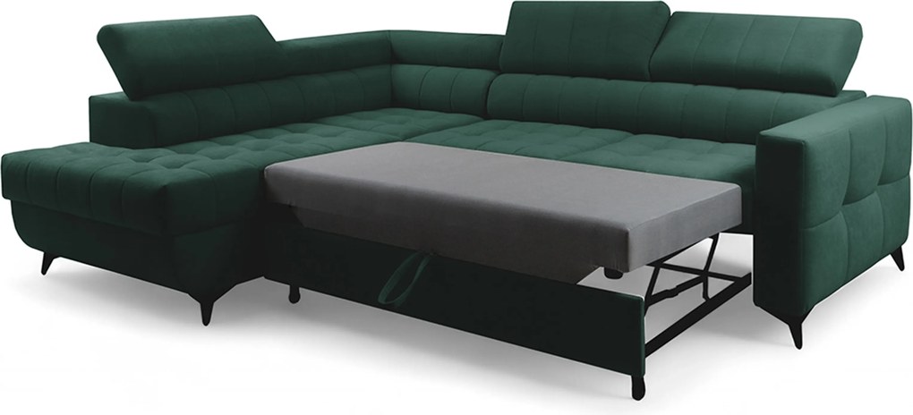 Narożnik Nardo L z funkcją spania lewostronny - zielony welur Bluvel 78