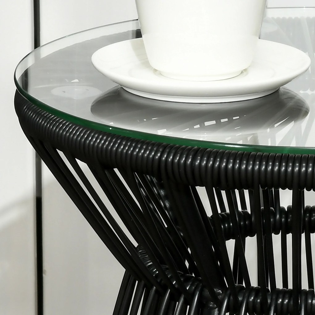 Outsunny Stolik ogrodowy w stylu boho, odporny na warunki atmosferyczne, PE-Rattan, 40 cm x 40 cm x 42 cm, Czarny